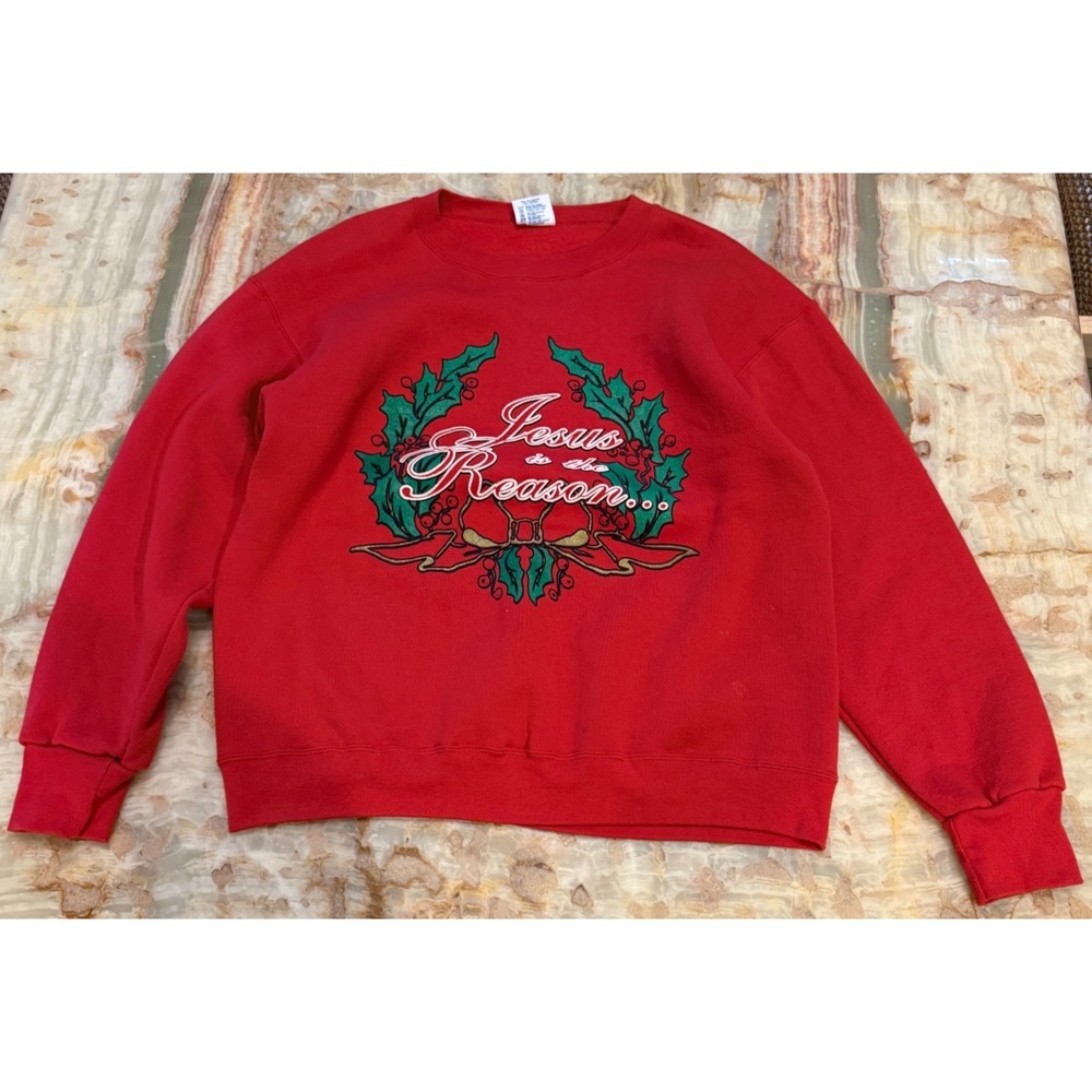 Delta Unisex Pullover Sweater Red Christmas Jesus‎ is the Reason Crew Neck L